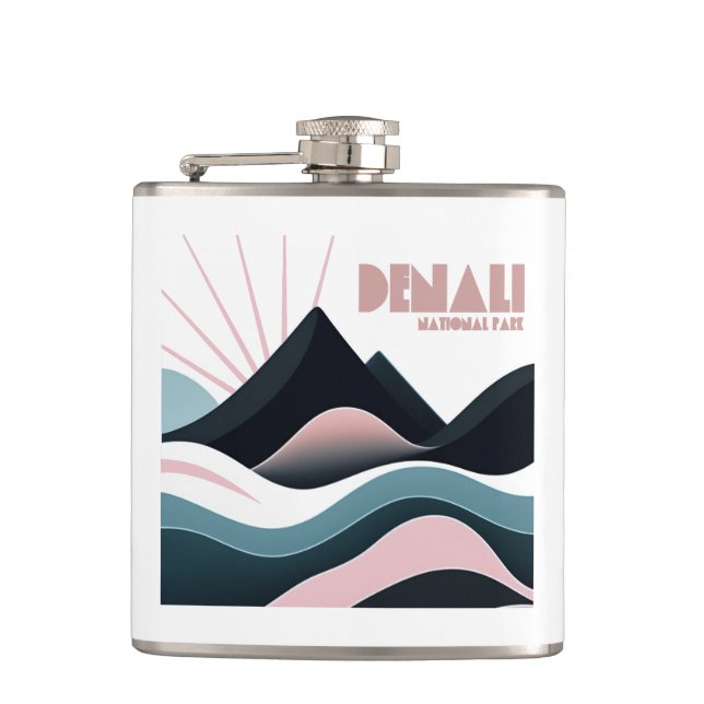 Denali National Park Coloured Hills Hip Flask (Front)