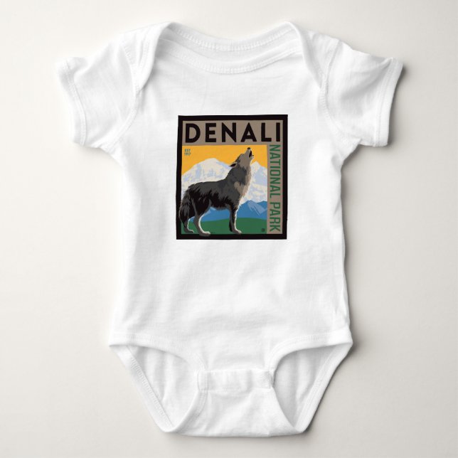 Denali National Park | Howling Wolf Baby Bodysuit (Front)