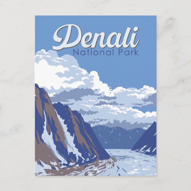 Denali National Park Illustration Travel Vintage Postcard (Front)