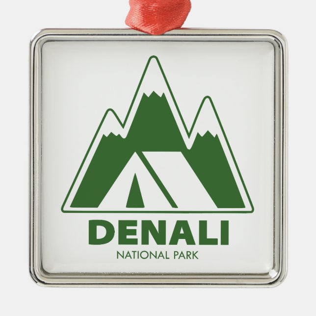 Denali National Park Mountains Camping Metal Tree Decoration (Front)