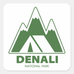 Denali National Park Mountains Camping Square Sticker