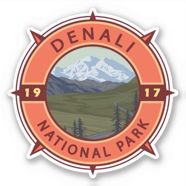 Denali National Park Retro Compass Emblem (Front)