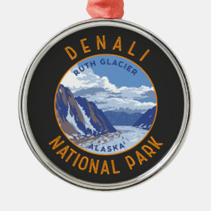 Denali National Park Retro Distressed Circle Metal Tree Decoration