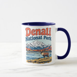 Denali National Park Retro Landscape Elk Mug