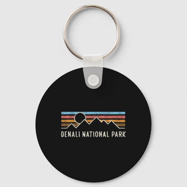 Denali National Park Retro Mountain Lines Camping  Key Ring (Front)