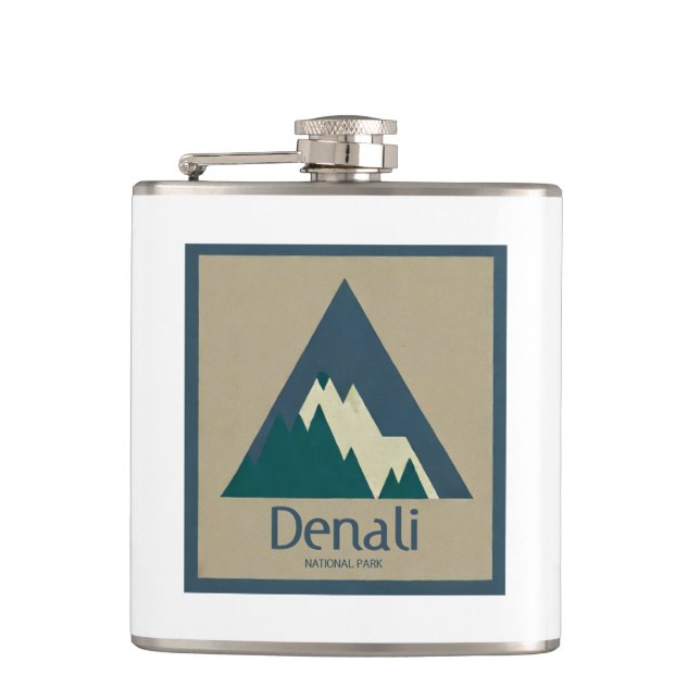 Denali National Park Rustic Hip Flask (Front)