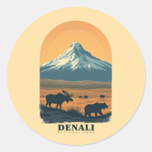 Denali National Park Vintage Retro Classic Round Sticker