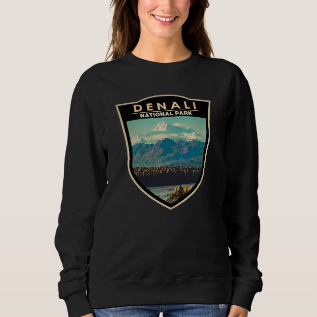 Denali National Park Watercolor Badge Sweatshirt (Front)