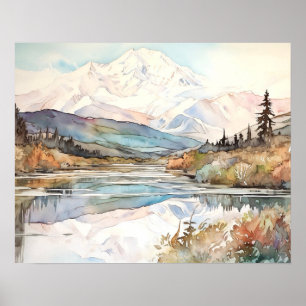 Denali National Park Watercolor Poster