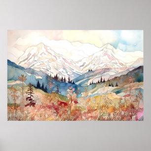 Denali National Park Watercolor Poster