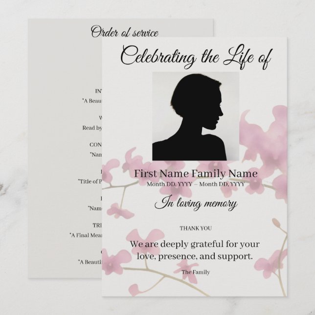 Dendrobium orchid order of service invitation (Front/Back)