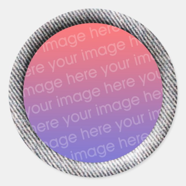 Denim (3d effect frame border) Template Classic Round Sticker (Front)