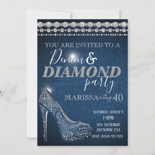 Denim and Diamond Birthday Party, elegant, heels Invitation (Front)
