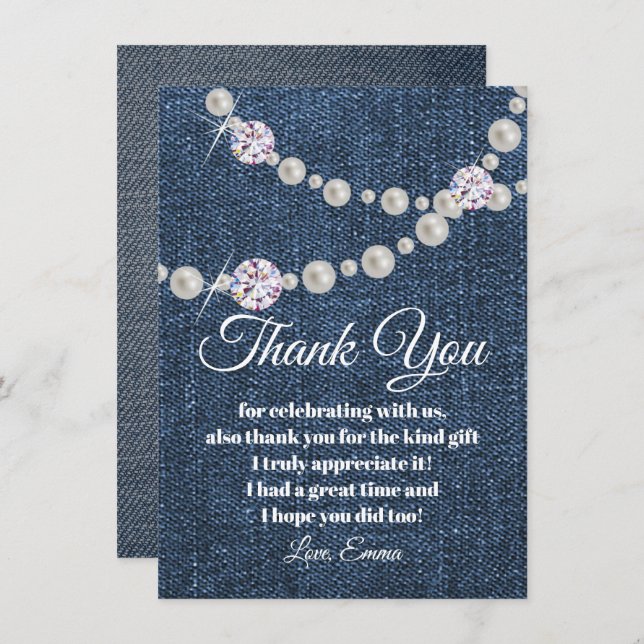 denim and diamond pearl, thank you card (Front/Back)