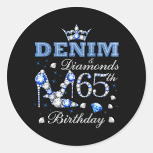 Denim and Diamonds 65th Birthday High Heels Crown Classic Round Sticker