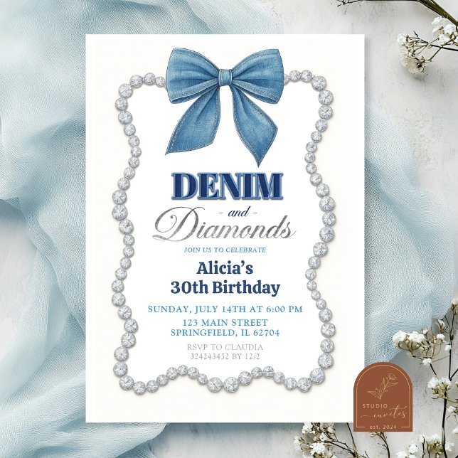 Denim and Diamonds Adult Birthday Invitation (Creator Uploaded)