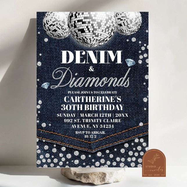 Denim and Diamonds Adult Birthday Party Invitation (Creator Uploaded)