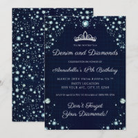 Denim and Diamonds Birthday Invitations