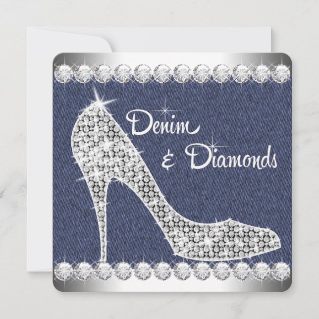 Denim and Diamonds Birthday Party Invitation (Front)