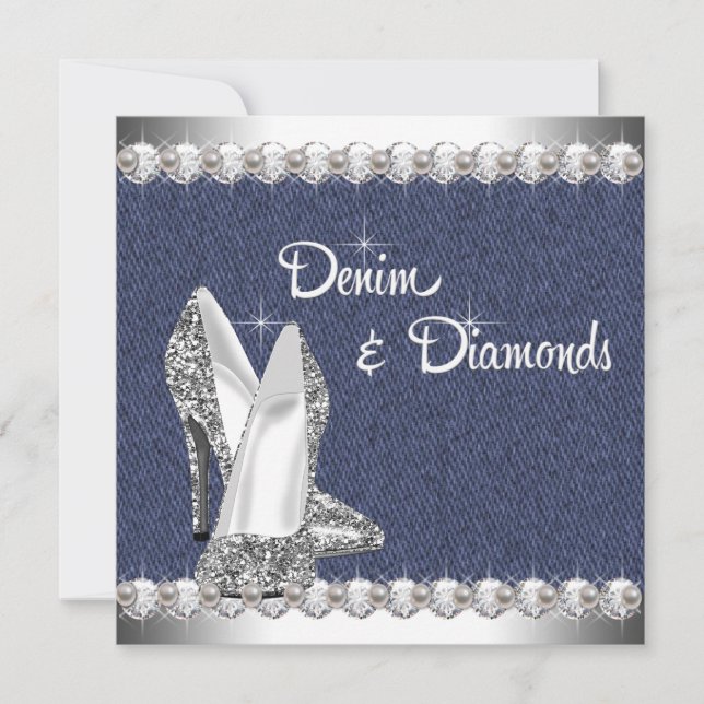 Denim and Diamonds Birthday Party Invitation (Front)