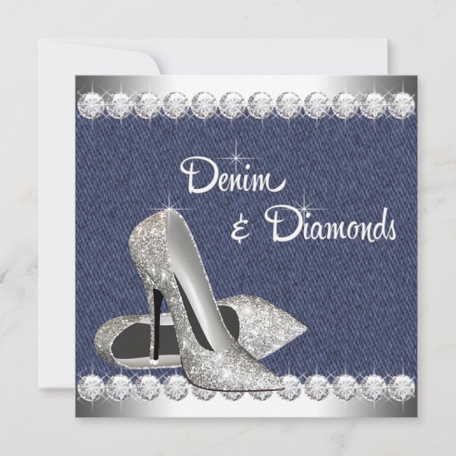 Denim and Diamonds Birthday Party Invitations (Front)