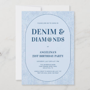 Denim and Diamonds Blue Jeans 21st Birthday Party Invitation
