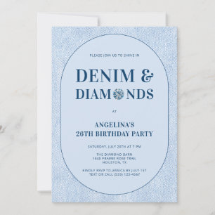 Denim and Diamonds Blue Jeans 26th Birthday Party Invitation