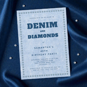 Denim and Diamonds Blue Jeans 40th Birthday Party Invitation