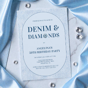 Denim and Diamonds Blue Jeans 50th Birthday Party Invitation