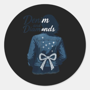 Denim And Diamonds Bow Ladies Girls Jeans Women  Classic Round Sticker