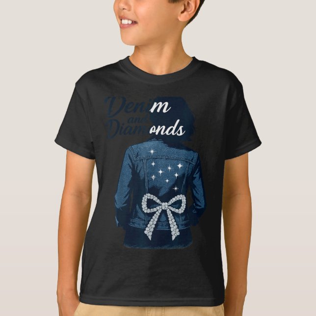 Denim And Diamonds Bow Ladies Girls Jeans Women  T-Shirt (Front)