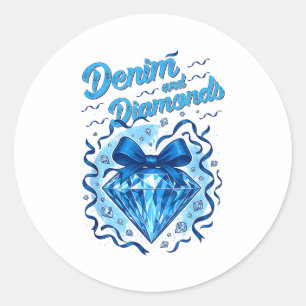 Denim and diamonds bow ladies girls women classic round sticker