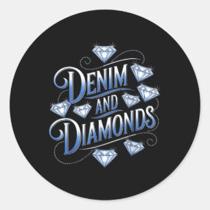 Denim And Diamonds Country Western Bachelorette Pa Classic Round Sticker