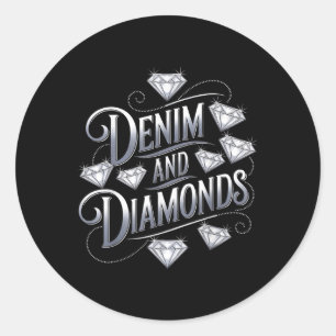 Denim And Diamonds Glam Cowgirl Party Design  Classic Round Sticker