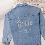 Denim and Diamonds Rhinestones Bride Bachelorette  Denim Jacket<br><div class="desc">An exclusive denim jacket tailored for the soon-to-be bride and her pre-wedding celebrations. Sparkling with 'Bride' in rhinestone letters,  it offers customisable space for her name,  location,  and significant dates,  adding a personal touch to this stylish memento.</div>