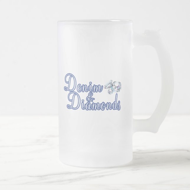 Denim and Diamonds Rustic, Glam Frosted Glass Beer Mug (Right)