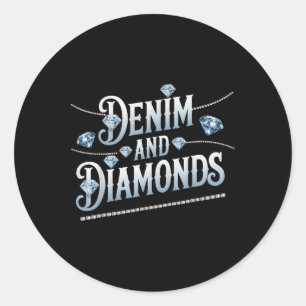 Denim And Diamonds Trendy Fashion Style Classic Round Sticker