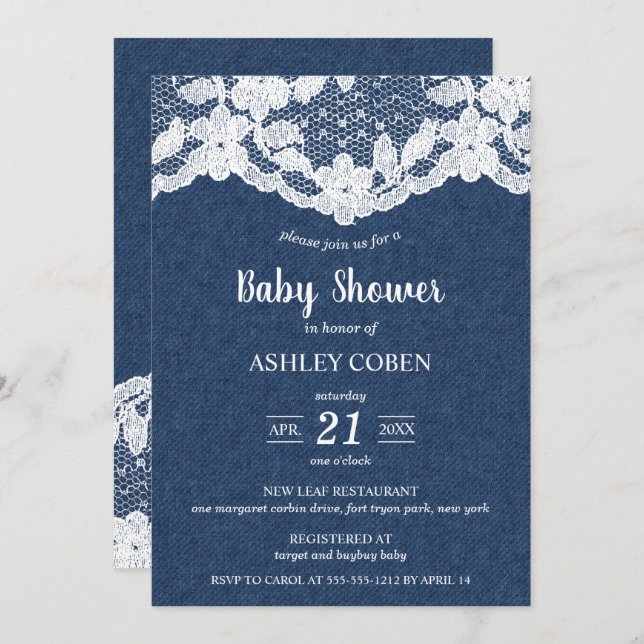 Denim and Lace Baby Shower Invitation (Front/Back)