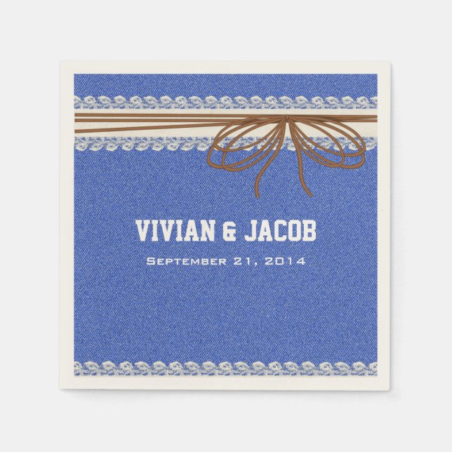 Denim and Lace Custom Wedding Napkin (Front)