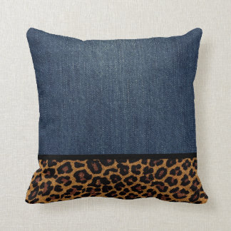 Denim and Leopard Cushion