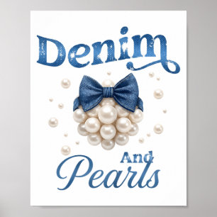 Denim and pearls bow jean western cowgirl ladies poster
