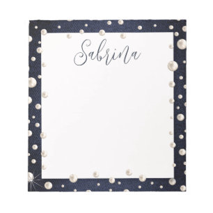 Denim and Pearls Name Notepad
