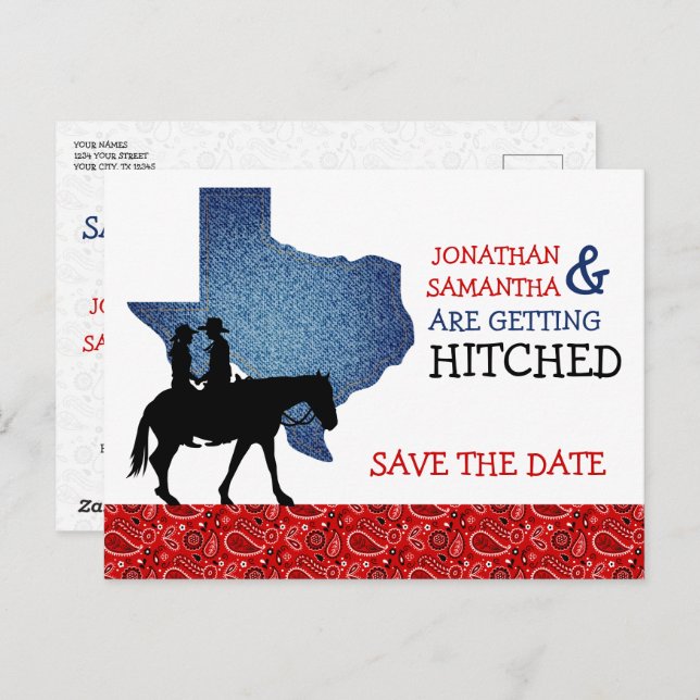 Denim and Red Bandanna Texas Save the Date Postcard (Front/Back)