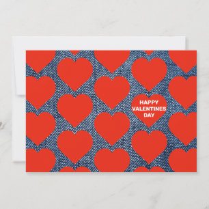 Denim And Red Hearts Valentine Card