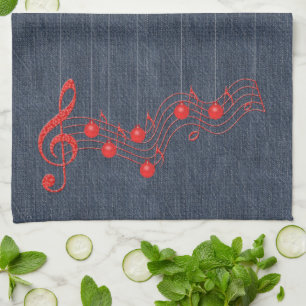 Denim and Red Lace Music Tea Towel