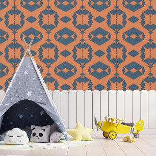 Denim And Terracotta Pattern Wallpaper