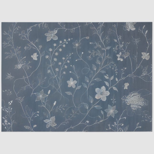  Denim and White Tiny Flowers Decoupage Tissue Paper (Front)