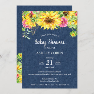Denim Baby Shower Invitation with Sunflowers