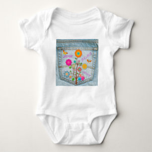 Denim Back Pocket Flowers Peace Love Hope Baby Bodysuit