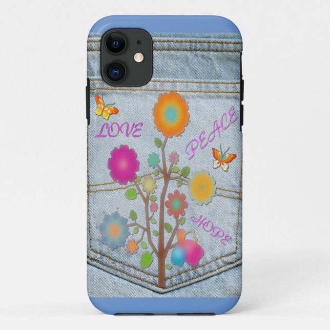 Denim Back Pocket Flowers Peace Love Hope Case-Mate iPhone Case (Back)